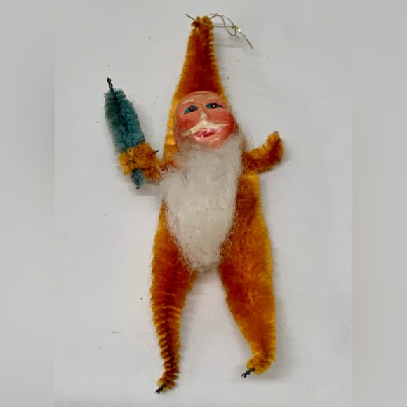 1940s Post WWII Antique Chenille Santa Claus Wire Brush Tree Ornament - Picture 5 of 7